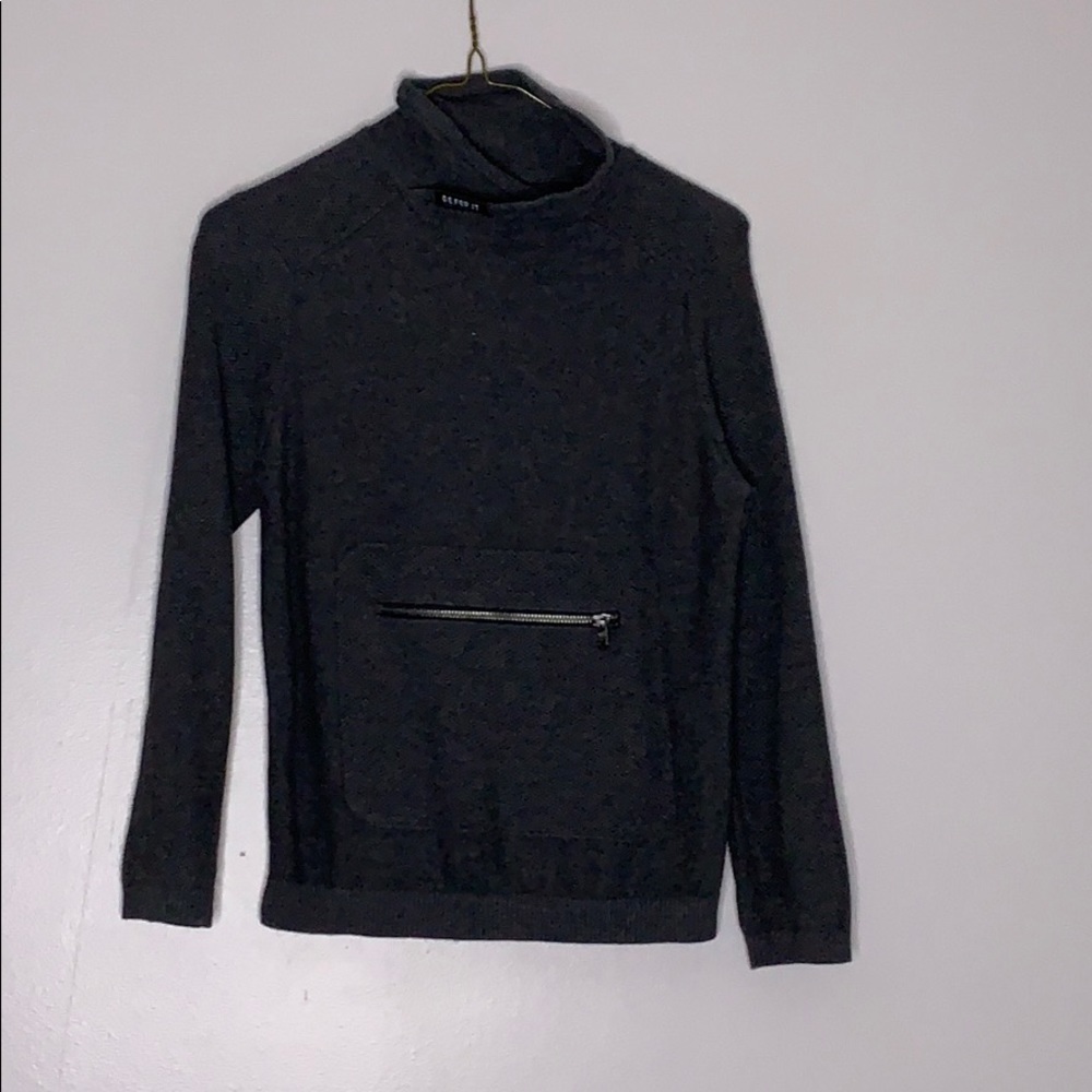 Zara Kids Knit High Neck pullover Moto Prep Sweater top boys 8 charcoal